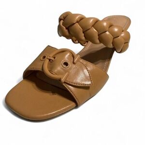 New Tan leather braided kitten‎ heel sandals